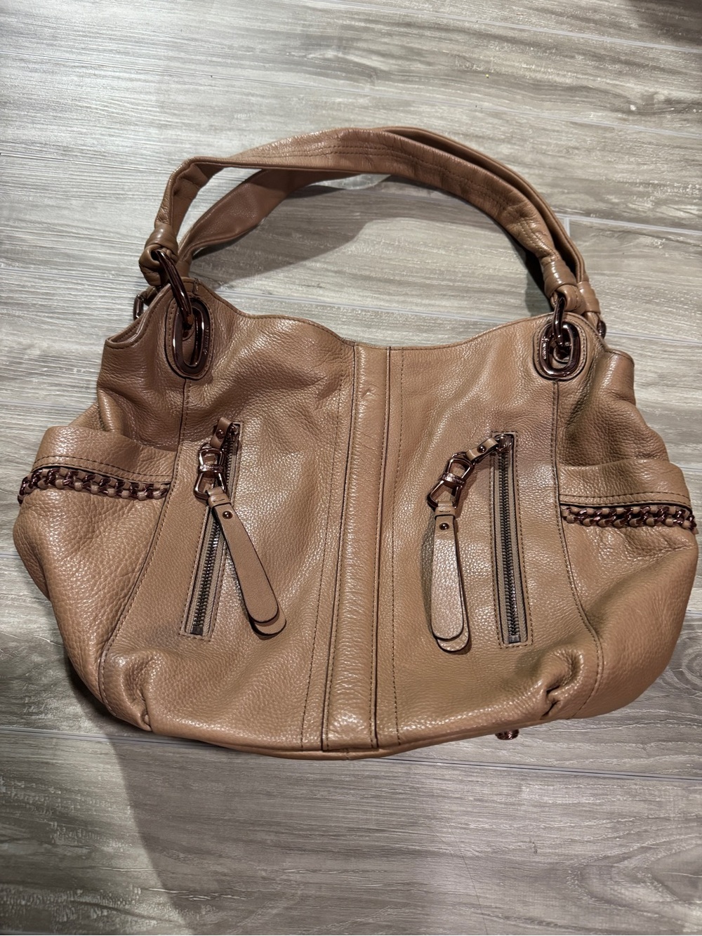 b. makowsky Brown Pebbled Leather Shoulder Bag